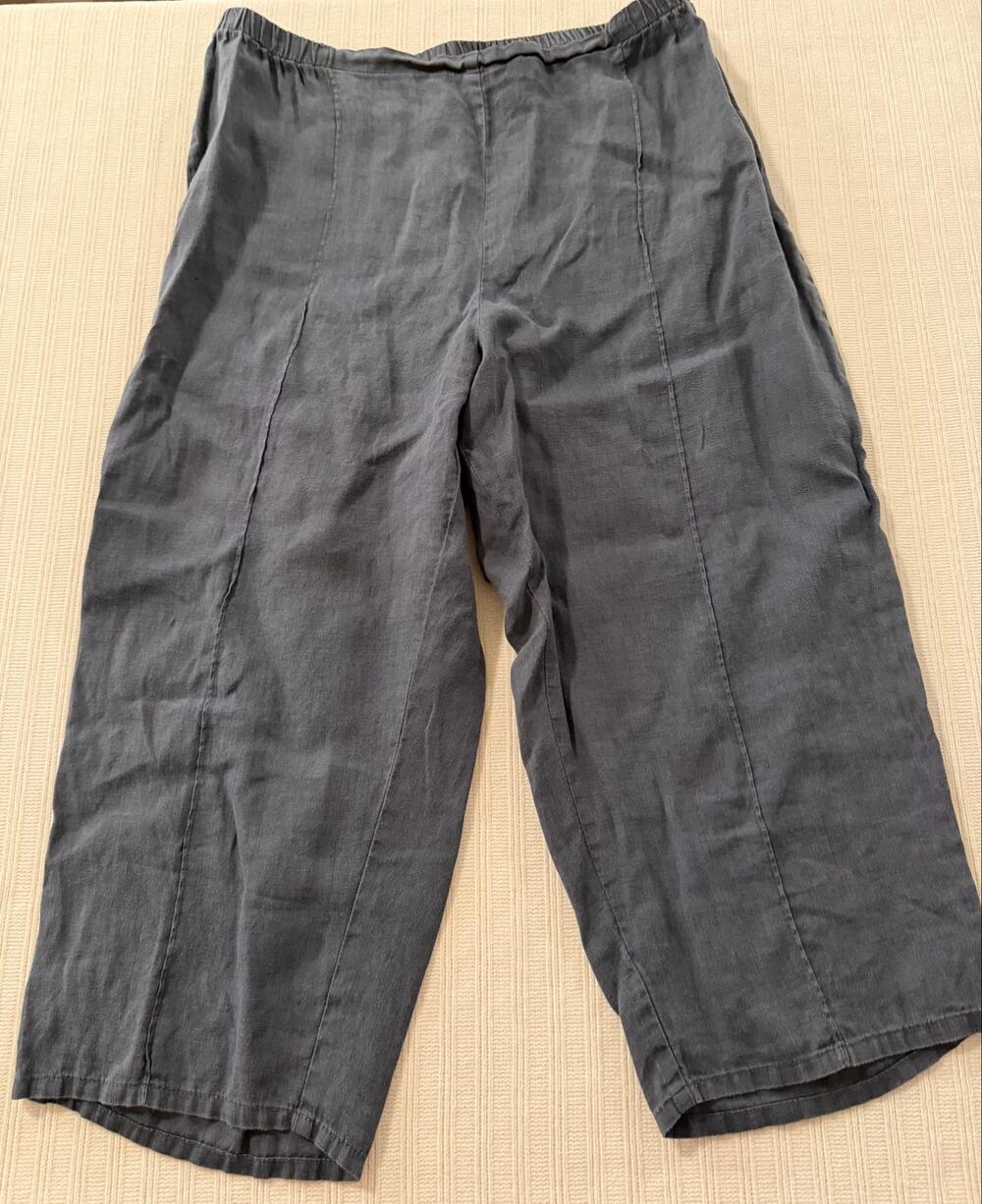 FLAX 100% Linen Wide Leg Crop Pants Charcoal Gray M